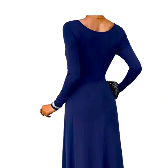New Navy Blue Knit Figure Flattering Dress - Picture 3 of 5